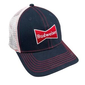 NWOT Budweiser H3 Headwear Navy Blue Red Mesh Snapback Trucker Hat Bowtie Logo